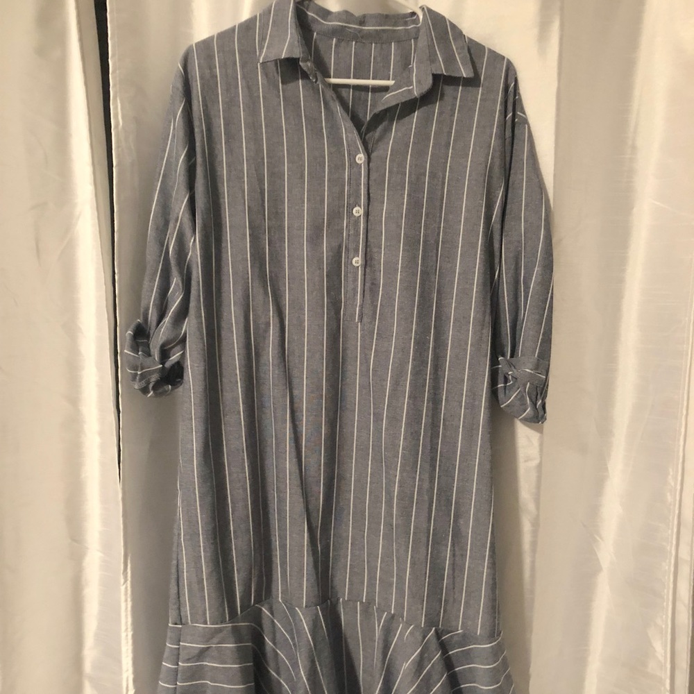 Blue Shirt dress with ruffle at the bottom